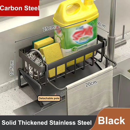 Kitchen Sink Drain Rack Organizer Self Draining Plastic Shelf for Soap, Sponges, Towels & Filter Basket