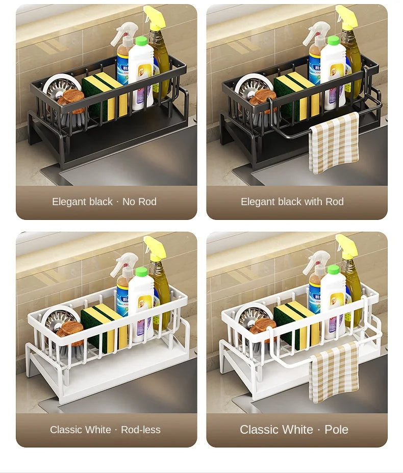 Kitchen Sink Drain Rack Organizer Self Draining Plastic Shelf for Soap, Sponges, Towels & Filter Basket