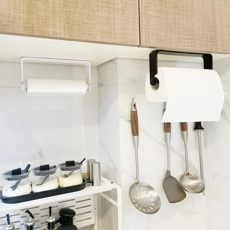 Adhesive Paper Towel Holder Wall-Mounted Tissue & Toilet Roll Dispenser for Kitchen or Bathroom Storage