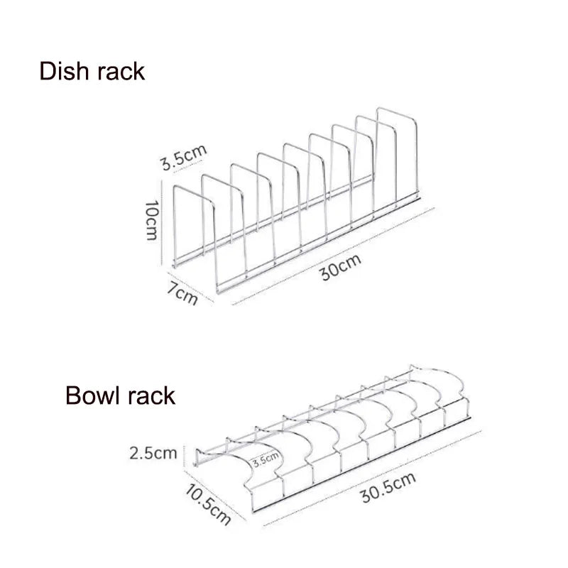 Stainless Steel Dish Rack Kitchen Bowl & Plate Organizer with Pot Lid Holder for Home Cutlery Storage