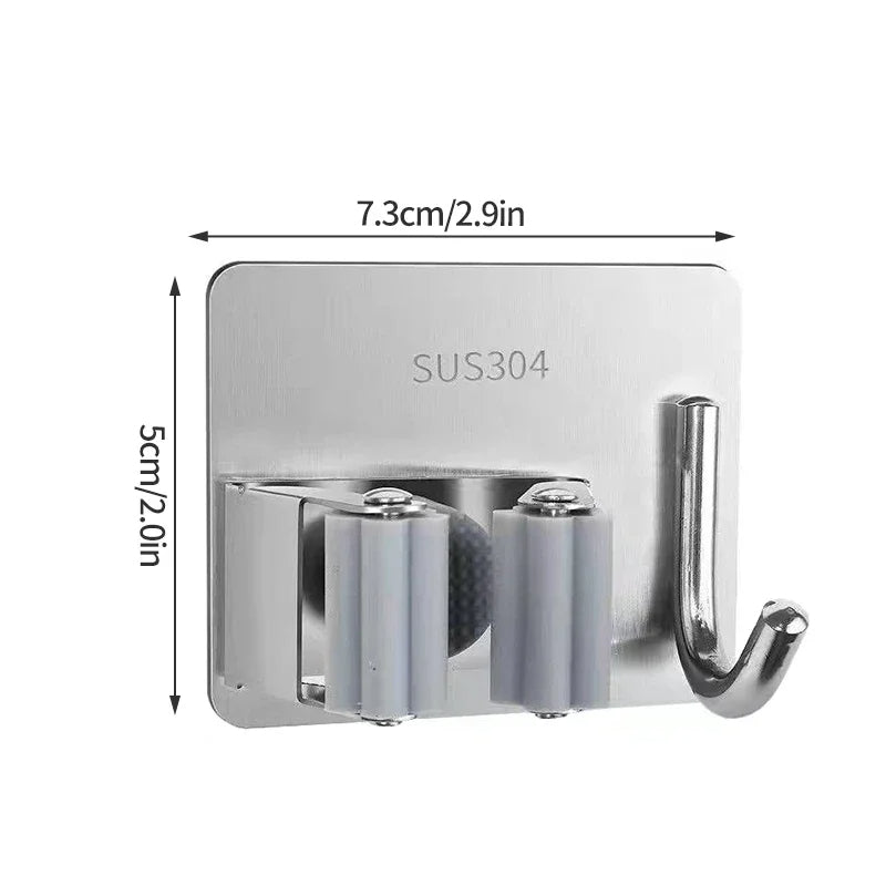 Wall-Mount Mop & Broom Holder – Stainless Steel Storage Hook for Kitchen & Bathroom Organization   Heavy-Duty Wall Organizer Rack