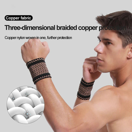 1 Pair Copper Compression Wrist Brace  Elastic Knitted Support for Sports, Fitness & Pain Relief