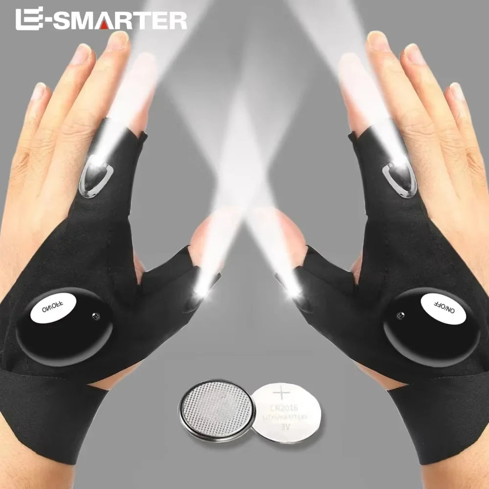 LED Flashlight Half-Finger Gloves  Waterproof, Fingerless Light Gloves for Night Fishing, Cycling, Running & Outdoor Use (Unisex)