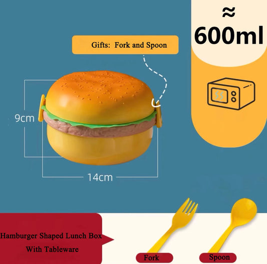 Double Tier Hamburger Lunch Box  Cute Burger Bento Box with Fork, Microwave Safe Children’s School Meal Container, Tableware Set & Gift