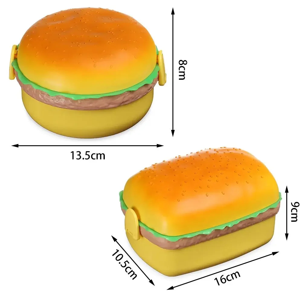 Double Tier Hamburger Lunch Box  Cute Burger Bento Box with Fork, Microwave Safe Children’s School Meal Container, Tableware Set & Gift