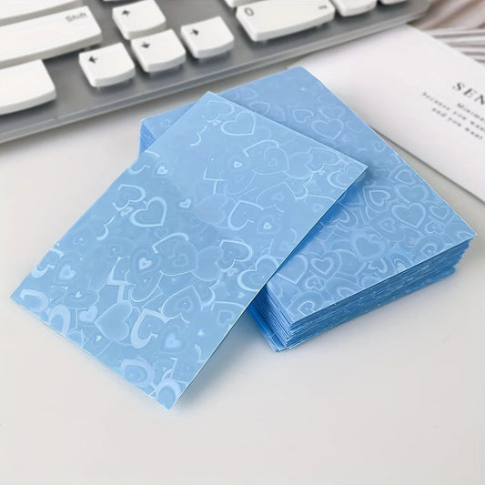 50pcs Laser Heart-Shaped Card Protectors  Sparkling Sleeves for ID, School Passes, Photos & Gaming Cards