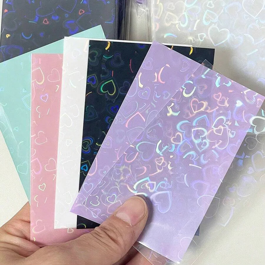 50pcs Laser Heart-Shaped Card Protectors  Sparkling Sleeves for ID, School Passes, Photos & Gaming Cards