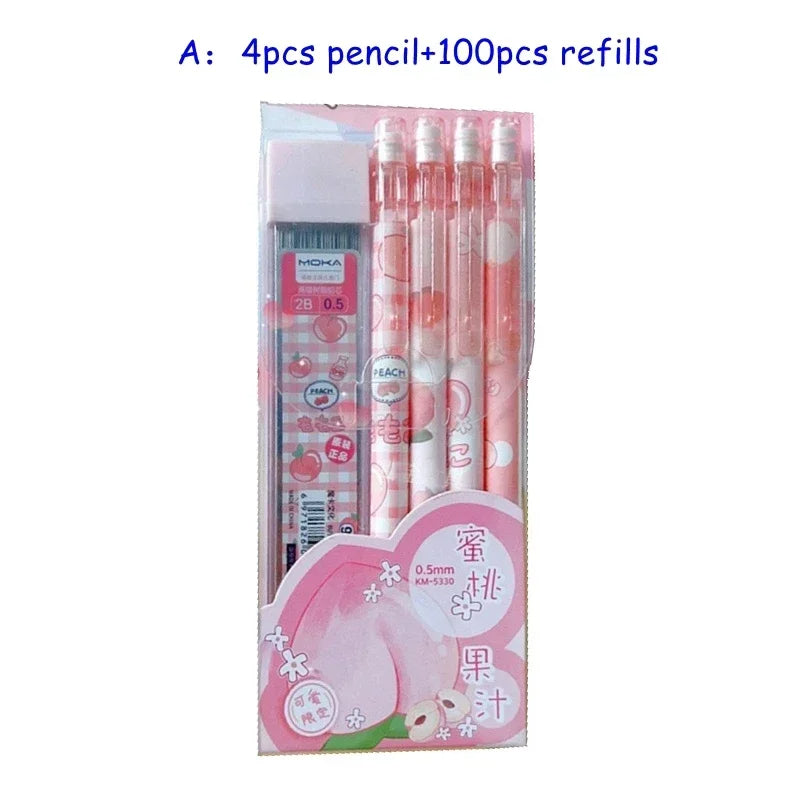 Kawaii Mechanical Pencil Set  0.5/0.7mm 2B Refill Cute Cartoon Automatic Pencils for School & Office Supplies, Kids Gift