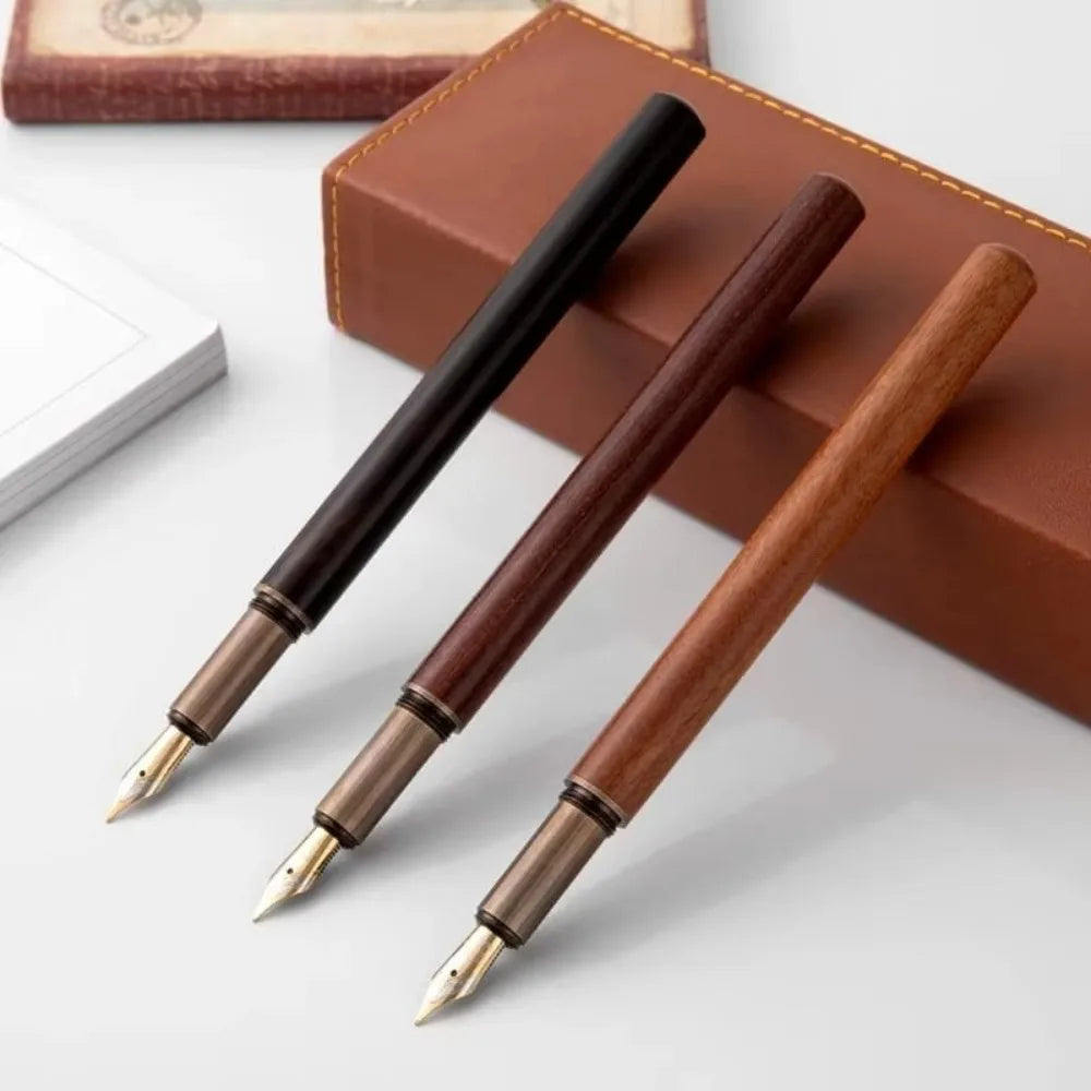 Luxury Retro Wood & Bronze Fountain Pen  0.5mm Fine Nib for Writing, Calligraphy & Gifts
