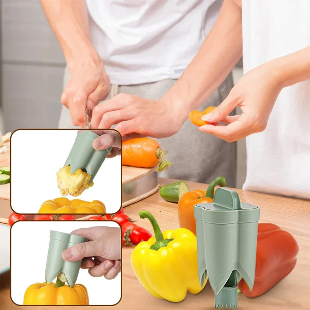2-in-1 Fruit & Pepper Corer  Reusable Seed Remover & Vegetable Coring Tool Portable Kitchen Utensil