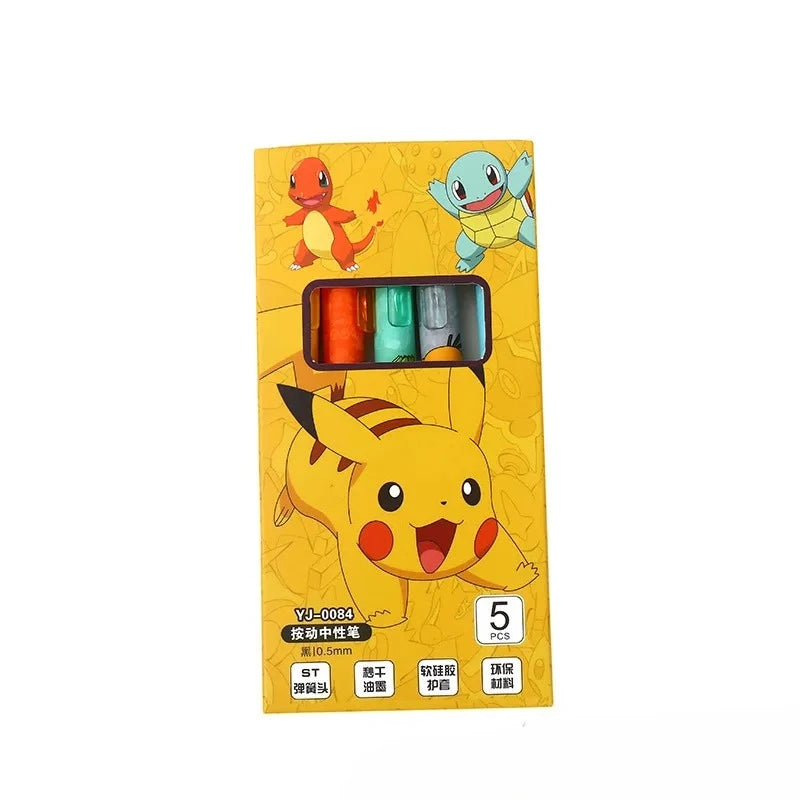 5PCS Pikachu Gel Pen Set  Cute Pokémon Ballpoint Pens for Kids, Students & Office Use
