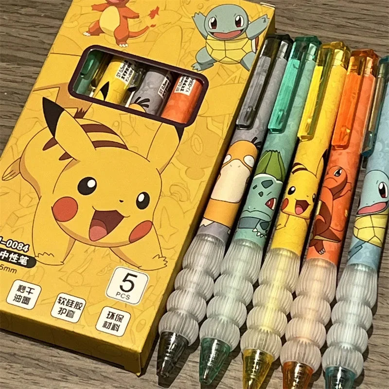 5PCS Pikachu Gel Pen Set  Cute Pokémon Ballpoint Pens for Kids, Students & Office Use