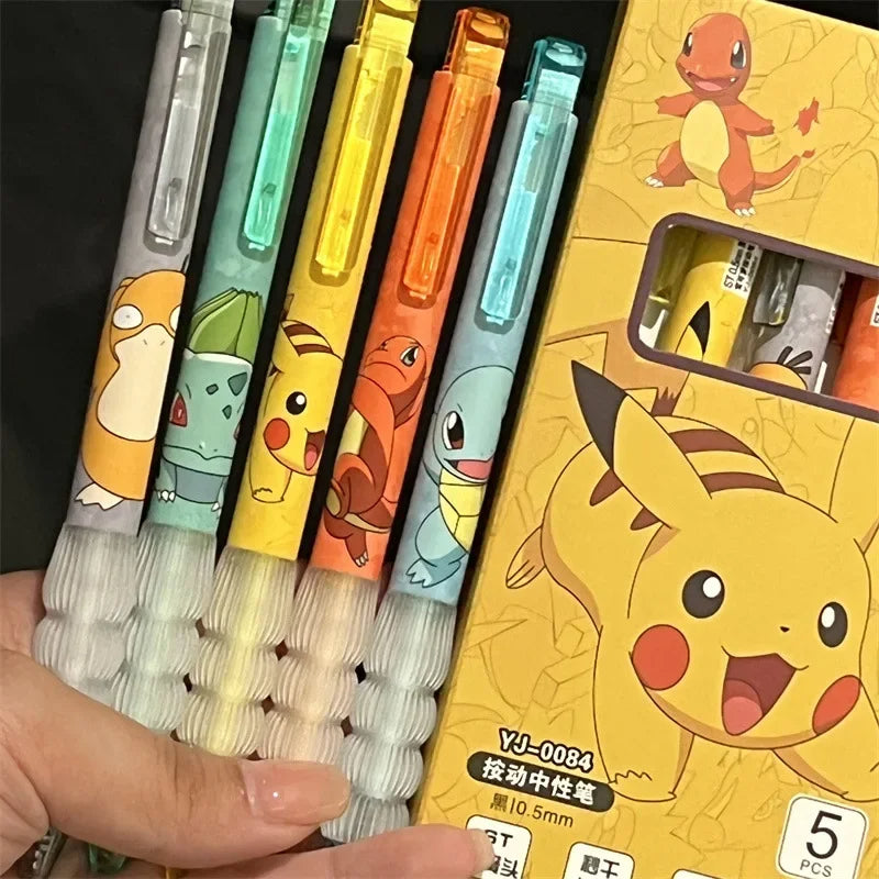 5PCS Pikachu Gel Pen Set  Cute Pokémon Ballpoint Pens for Kids, Students & Office Use