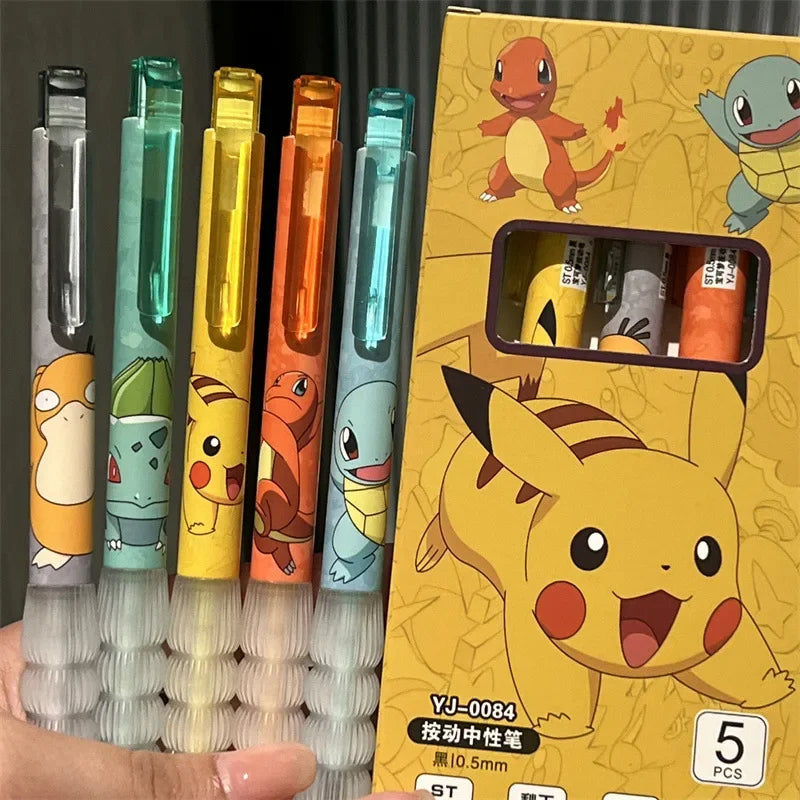 5PCS Pikachu Gel Pen Set  Cute Pokémon Ballpoint Pens for Kids, Students & Office Use