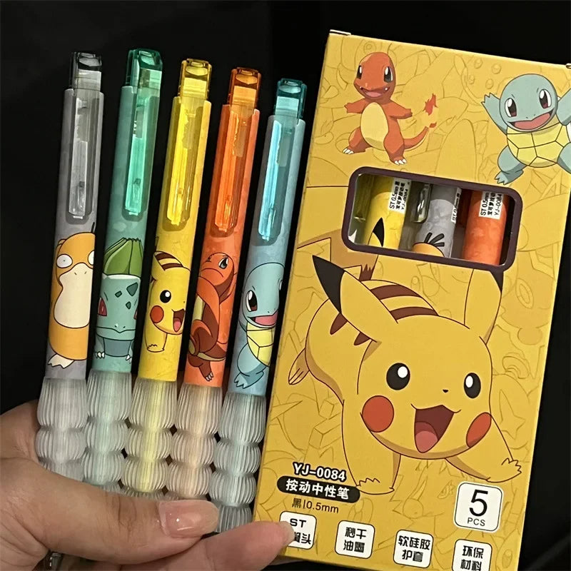 5PCS Pikachu Gel Pen Set  Cute Pokémon Ballpoint Pens for Kids, Students & Office Use