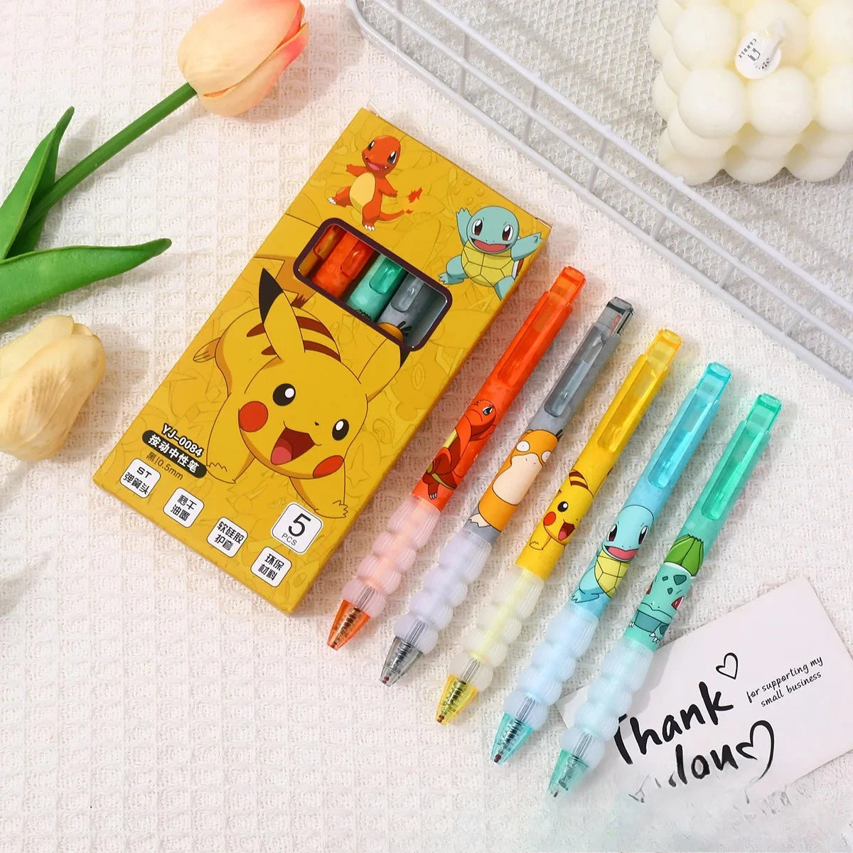 5PCS Pikachu Gel Pen Set  Cute Pokémon Ballpoint Pens for Kids, Students & Office Use