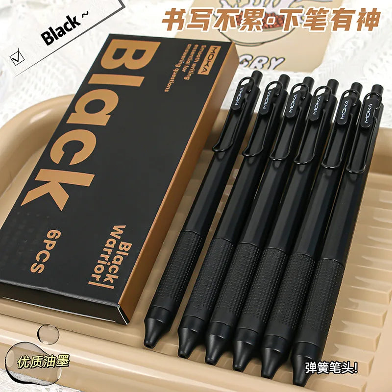 6-Pack Retractable Gel Ink Pens  0.5mm Black, Quick-Drying, Smooth Writing, Silicone Grip, No Smudge  ST Tip – Ideal for Christmas Gifts