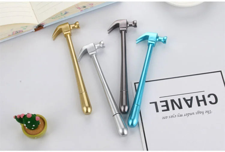 4-Pack Creative Metallic Hammer Gel Pens  Cute Tool-Inspired Stationery, Smooth Writing Simulation Pens