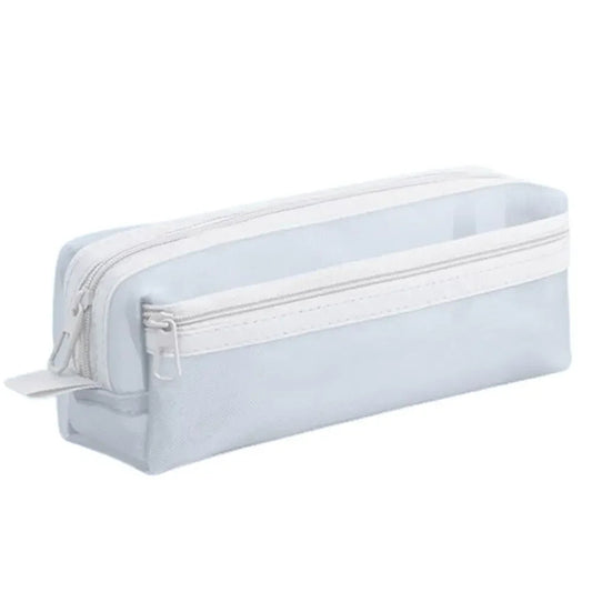 Double Layer Mesh Pen Bag  Large Capacity Transparent Stationery Organizer with Zipper  Multifunctional Exam Supplies Storage
