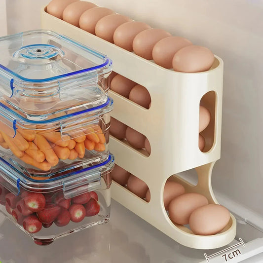 4-Layer Rolling Egg Dispenser Automatic Egg Holder Rack for Fridge & Kitchen Organization