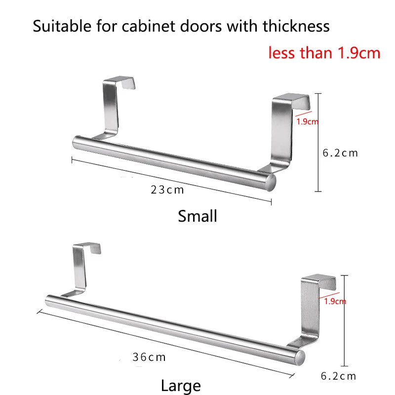Stainless Steel Over the Door Towel Bar Punch Free Cabinet Door Towel Holder for Kitchen & Bathroom